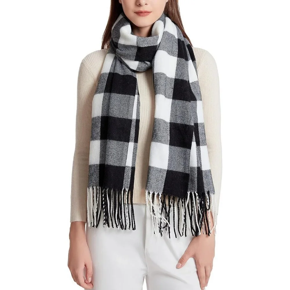 Women's Small Plaid Black Fashion Long Shawl Big Grid Winter Warm Lattice Scarf